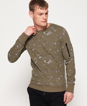 Superdry Premium All Over Print Crew Férfi Pulóver Khaki | SRLCY5196